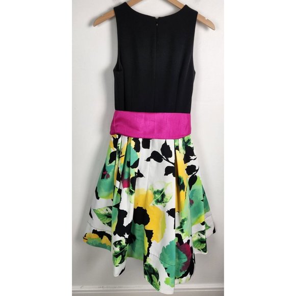 Eliza J. Women's Sz. 8 Black & Floral Fit & Flare Sleeveless Dress - Picture 6 of 8